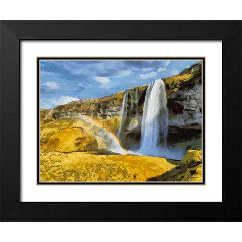 Watterfall Seljandfoss on  Iceland Black Modern Wood Framed Art Print with Double Matting by Medeiros, Celito