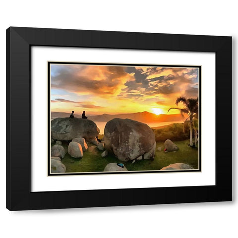 Coupple on the Rock by Sunset Black Modern Wood Framed Art Print with Double Matting by Medeiros, Celito