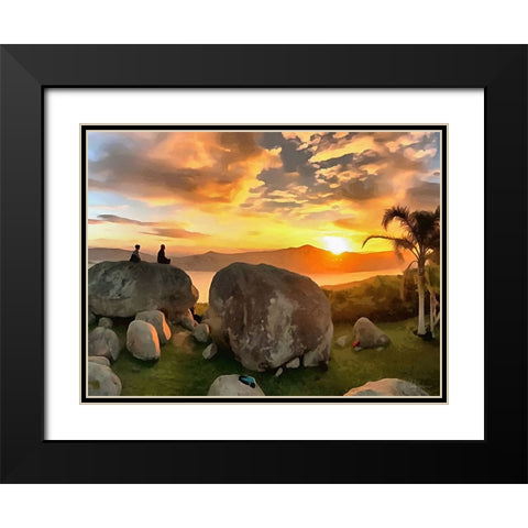 Coupple on the Rock by Sunset Black Modern Wood Framed Art Print with Double Matting by Medeiros, Celito