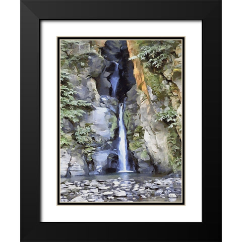 Watterfall between Rocks I Black Modern Wood Framed Art Print with Double Matting by Medeiros, Celito