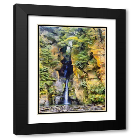 Watterfall between Rocks II Black Modern Wood Framed Art Print with Double Matting by Medeiros, Celito