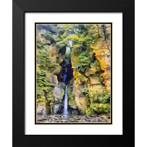 Watterfall between Rocks II Black Modern Wood Framed Art Print with Double Matting by Medeiros, Celito