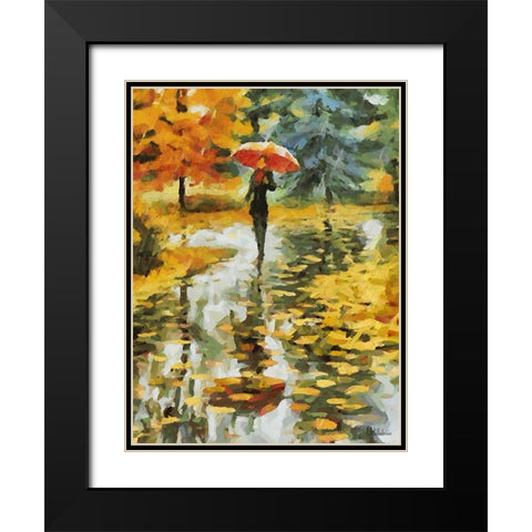 Girl with Red Umbrella Black Modern Wood Framed Art Print with Double Matting by Medeiros, Celito
