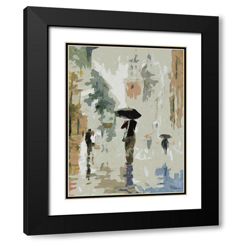 Girl with Black Umbrella Black Modern Wood Framed Art Print with Double Matting by Medeiros, Celito