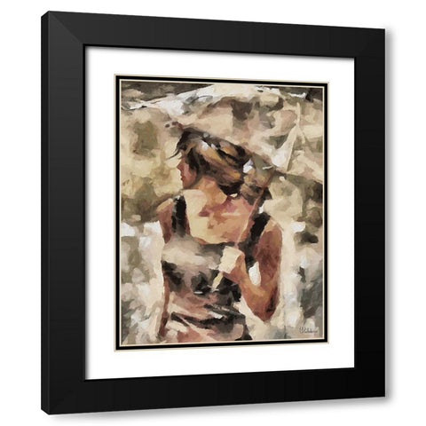 Girl with Brown Umbrella Black Modern Wood Framed Art Print with Double Matting by Medeiros, Celito