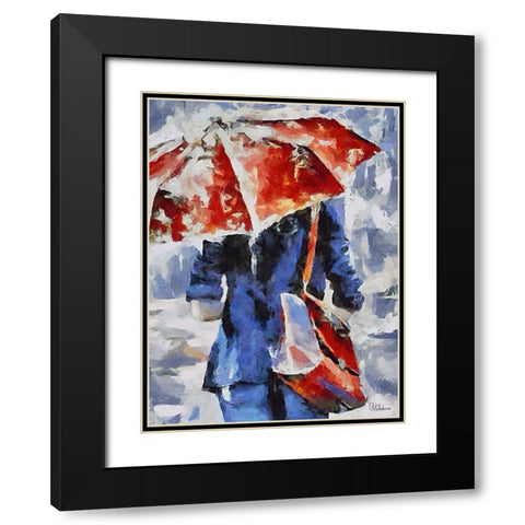 Girl With Red Umbrella and Red  Handbag Black Modern Wood Framed Art Print with Double Matting by Medeiros, Celito