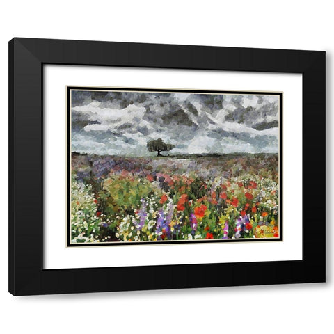 Colorful Meadow with Black and White Sky II Black Modern Wood Framed Art Print with Double Matting by Medeiros, Celito