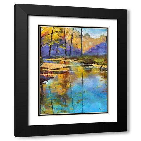 Light Blue Lake in Forest Black Modern Wood Framed Art Print with Double Matting by Medeiros, Celito