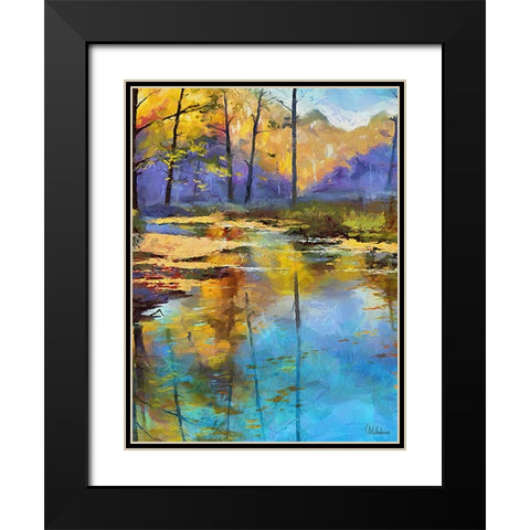 Light Blue Lake in Forest Black Modern Wood Framed Art Print with Double Matting by Medeiros, Celito