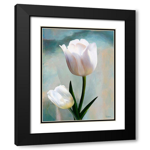 White Tulip Black Modern Wood Framed Art Print with Double Matting by Medeiros, Celito