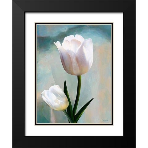 White Tulip Black Modern Wood Framed Art Print with Double Matting by Medeiros, Celito