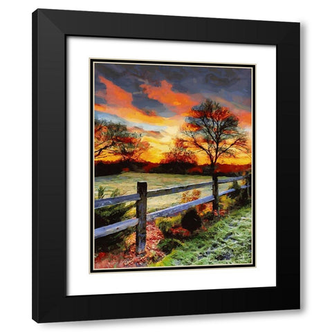 Sunset over the Pond behing the Fence Black Modern Wood Framed Art Print with Double Matting by Medeiros, Celito