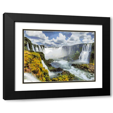 Iguazu Watterfalls X Black Modern Wood Framed Art Print with Double Matting by Medeiros, Celito