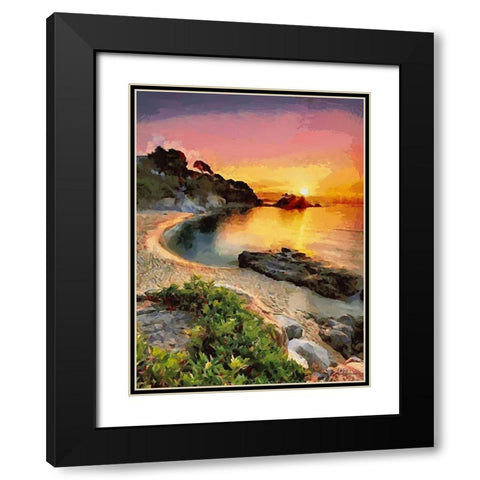 Sunset over the Beach Black Modern Wood Framed Art Print with Double Matting by Medeiros, Celito