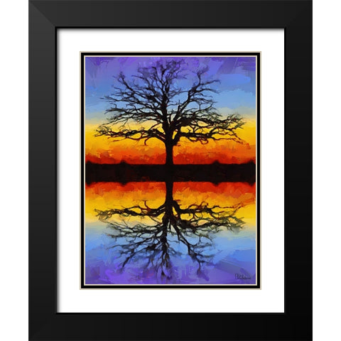 Mirroring Tree Black Modern Wood Framed Art Print with Double Matting by Medeiros, Celito