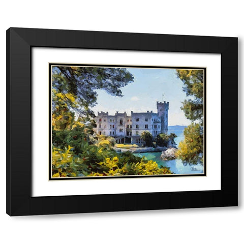 Castel Sirmione in Italy Black Modern Wood Framed Art Print with Double Matting by Medeiros, Celito