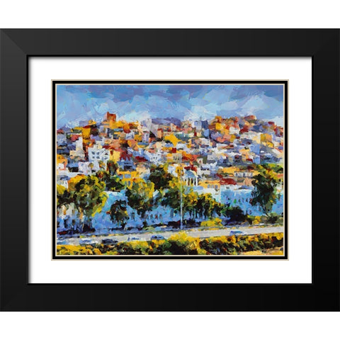 Town with colorful Roofs Black Modern Wood Framed Art Print with Double Matting by Medeiros, Celito
