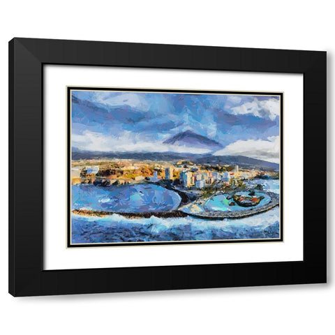 A Bay by a Big Mountain Black Modern Wood Framed Art Print with Double Matting by Medeiros, Celito