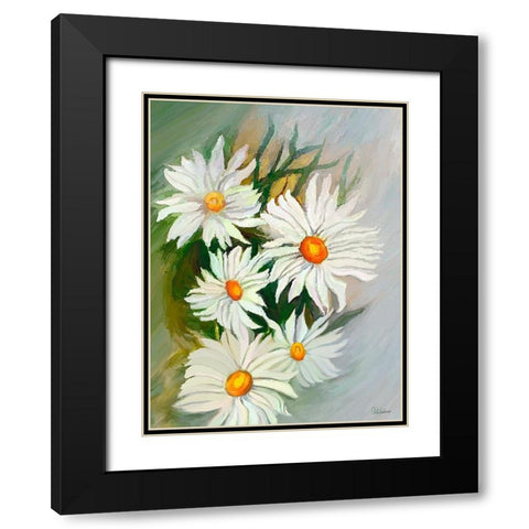White Daisies Black Modern Wood Framed Art Print with Double Matting by Medeiros, Celito