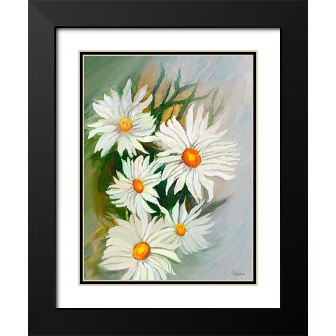 White Daisies Black Modern Wood Framed Art Print with Double Matting by Medeiros, Celito