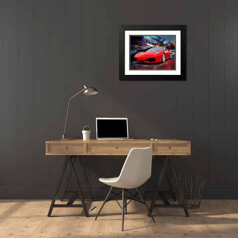 Red Ferrari Black Modern Wood Framed Art Print with Double Matting by Medeiros, Celito