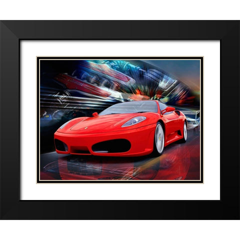 Red Ferrari Black Modern Wood Framed Art Print with Double Matting by Medeiros, Celito