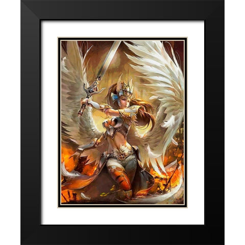An Angel with sward Black Modern Wood Framed Art Print with Double Matting by Medeiros, Celito