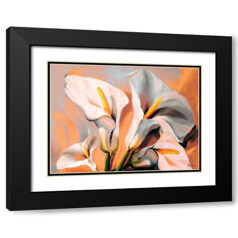 White Flowers Black Modern Wood Framed Art Print with Double Matting by Medeiros, Celito