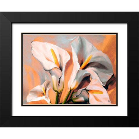 White Flowers Black Modern Wood Framed Art Print with Double Matting by Medeiros, Celito