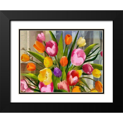 Bouquet of Tulips Black Modern Wood Framed Art Print with Double Matting by Medeiros, Celito