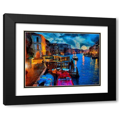 Moon over Venice Black Modern Wood Framed Art Print with Double Matting by Medeiros, Celito