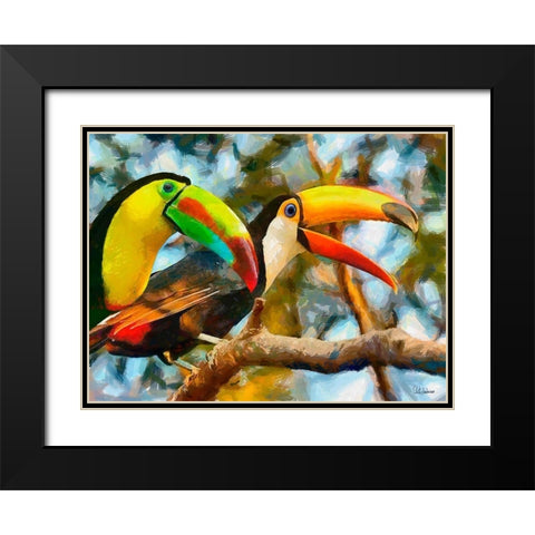 Tucans Black Modern Wood Framed Art Print with Double Matting by Medeiros, Celito