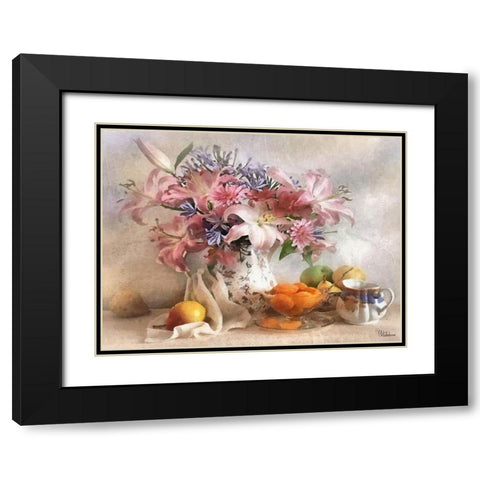 Stilllife with Flowers and Fruits Black Modern Wood Framed Art Print with Double Matting by Medeiros, Celito