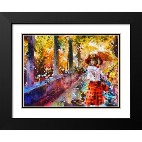 Girl with Umbrella Black Modern Wood Framed Art Print with Double Matting by Medeiros, Celito