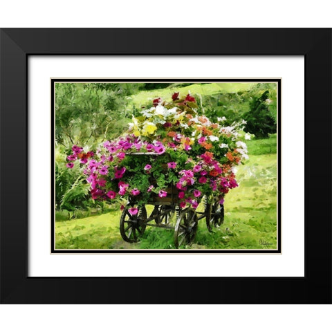 Carriage with Flowers Black Modern Wood Framed Art Print with Double Matting by Medeiros, Celito