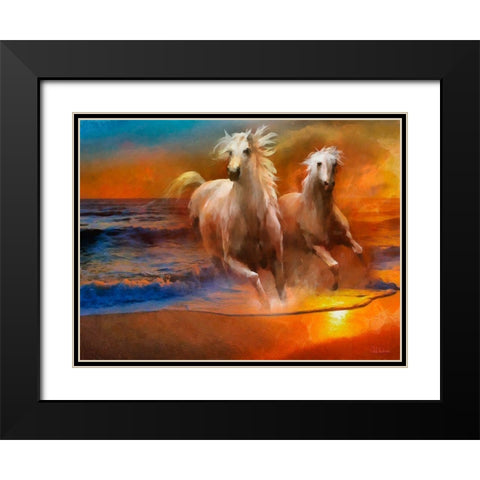 Running Horses Black Modern Wood Framed Art Print with Double Matting by Medeiros, Celito