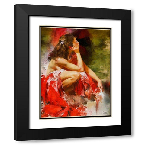 Dreaming Girl in Red Black Modern Wood Framed Art Print with Double Matting by Medeiros, Celito