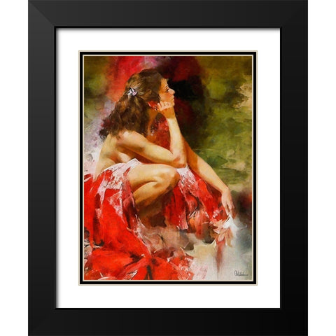 Dreaming Girl in Red Black Modern Wood Framed Art Print with Double Matting by Medeiros, Celito