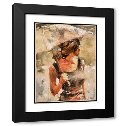 Lady with Umbrella Black Modern Wood Framed Art Print with Double Matting by Medeiros, Celito
