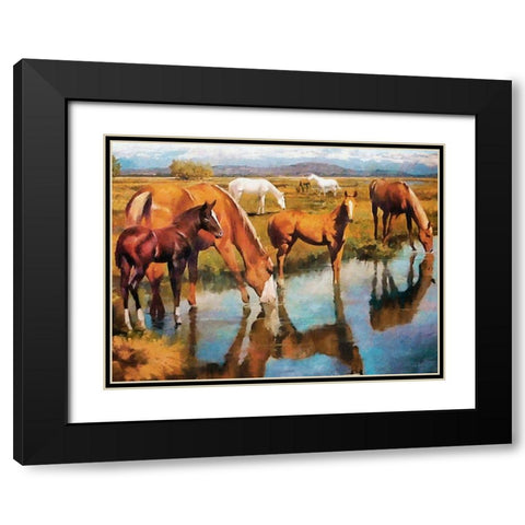 Drinking Horses Black Modern Wood Framed Art Print with Double Matting by Medeiros, Celito