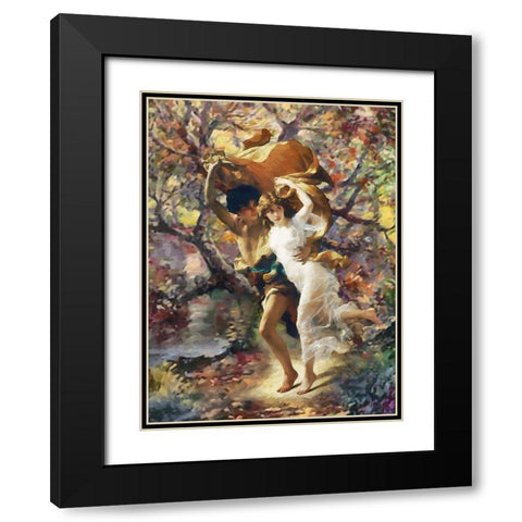 Running Couple Black Modern Wood Framed Art Print with Double Matting by Medeiros, Celito