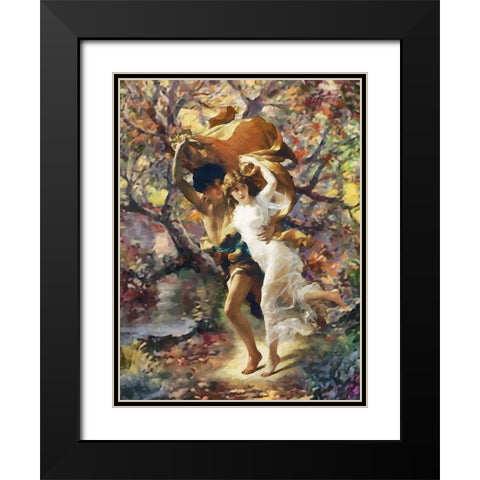 Running Couple Black Modern Wood Framed Art Print with Double Matting by Medeiros, Celito