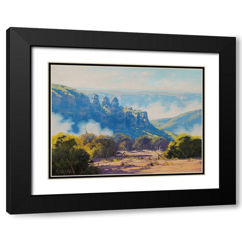 Three Sister Blue Mountains Black Modern Wood Framed Art Print with Double Matting by Gercken, Graham