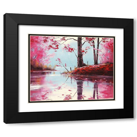 Pink Lake Painting Black Modern Wood Framed Art Print with Double Matting by Gercken, Graham