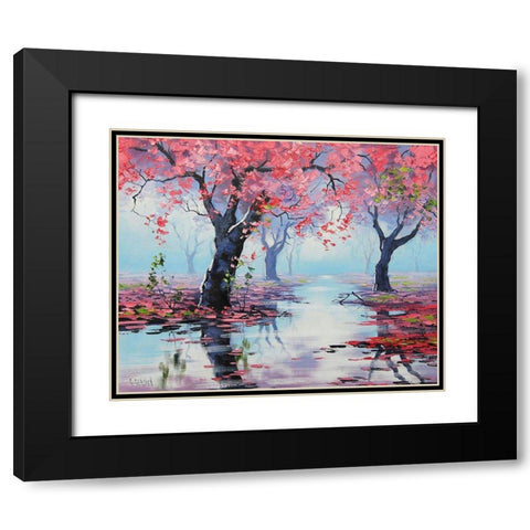 Pink Blossom Tree Black Modern Wood Framed Art Print with Double Matting by Gercken, Graham