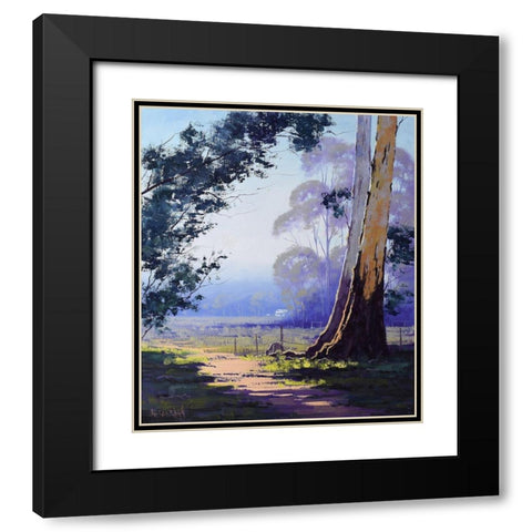 Kangaroo and Gum Tree Black Modern Wood Framed Art Print with Double Matting by Gercken, Graham