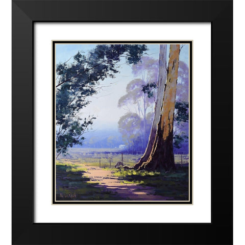 Kangaroo and Gum Tree Black Modern Wood Framed Art Print with Double Matting by Gercken, Graham