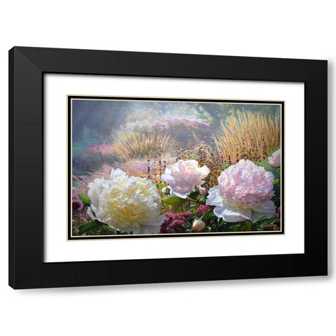 Three Peonies Black Modern Wood Framed Art Print with Double Matting by Kopania, Zbigniew
