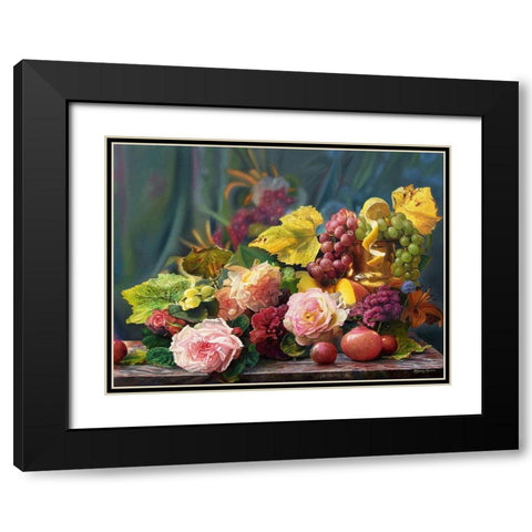 Roses and Grapes Black Modern Wood Framed Art Print with Double Matting by Kopania, Zbigniew