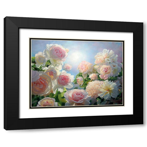 Meeting of Roses and Peonies Black Modern Wood Framed Art Print with Double Matting by Kopania, Zbigniew